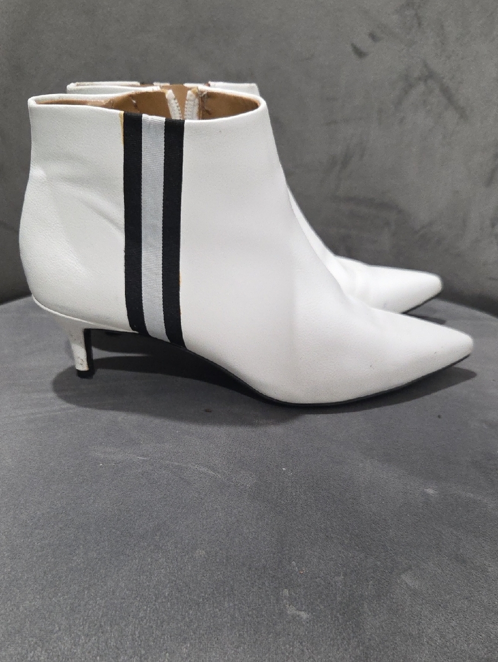 Abound White Pointed Ankle Boots with Black Stripe